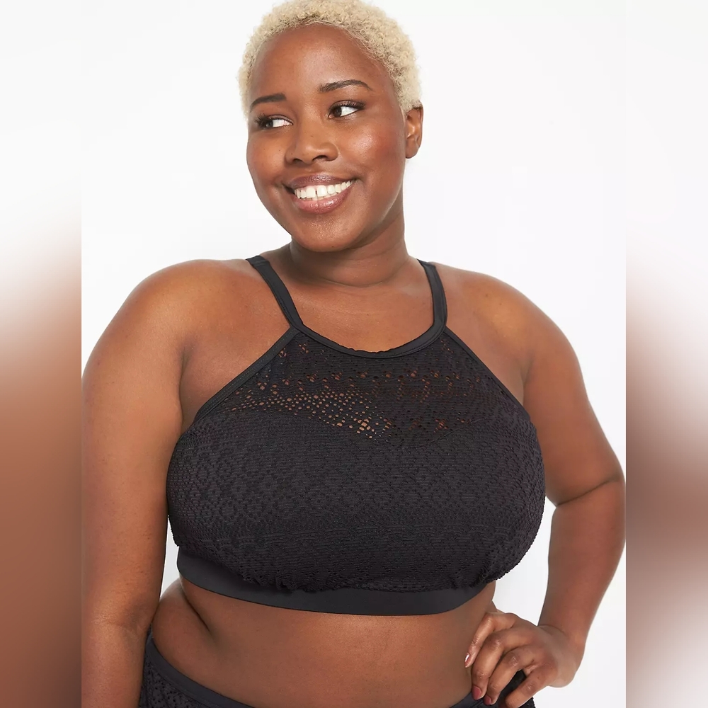 Cacique Black Crochet High Neck Bikini Top